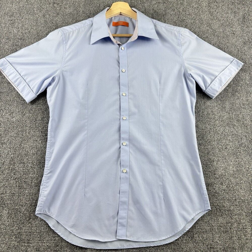 TG2 Womens 100 Shirt Blue Short Sleeve Fitted Cotton